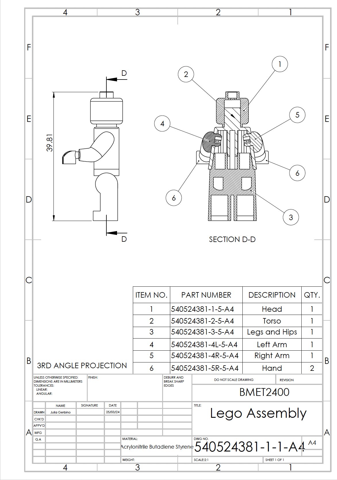 Assembly technical drawing