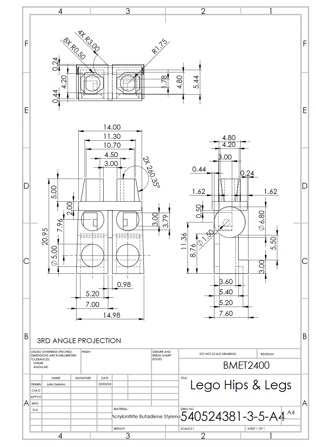Legs technical drawing