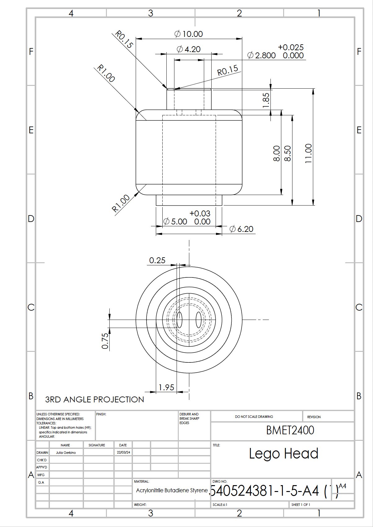Head technical drawing